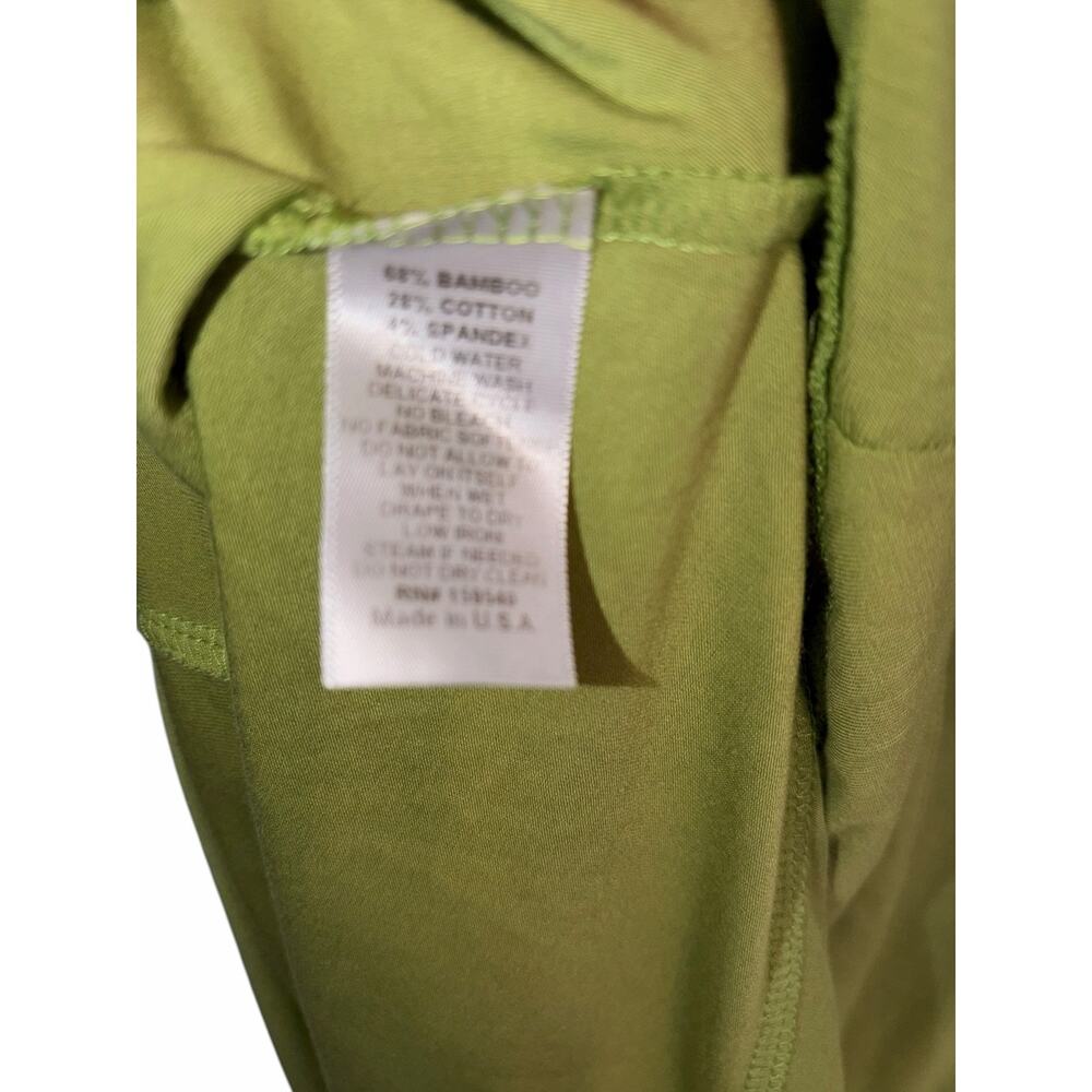 Lisa Bayne Dress Small Avocado Green Bamboo Cotton Asymmetrical Lagenlook Artsy - Picture 5 of 6